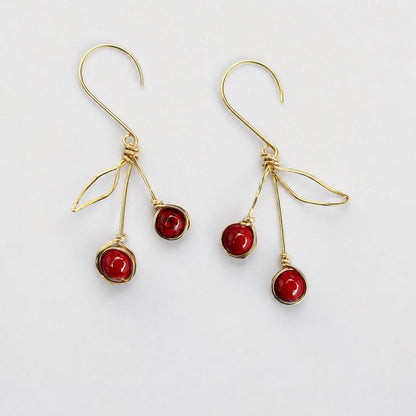 Cherry Dangle Earrings with Red Quartz Beads