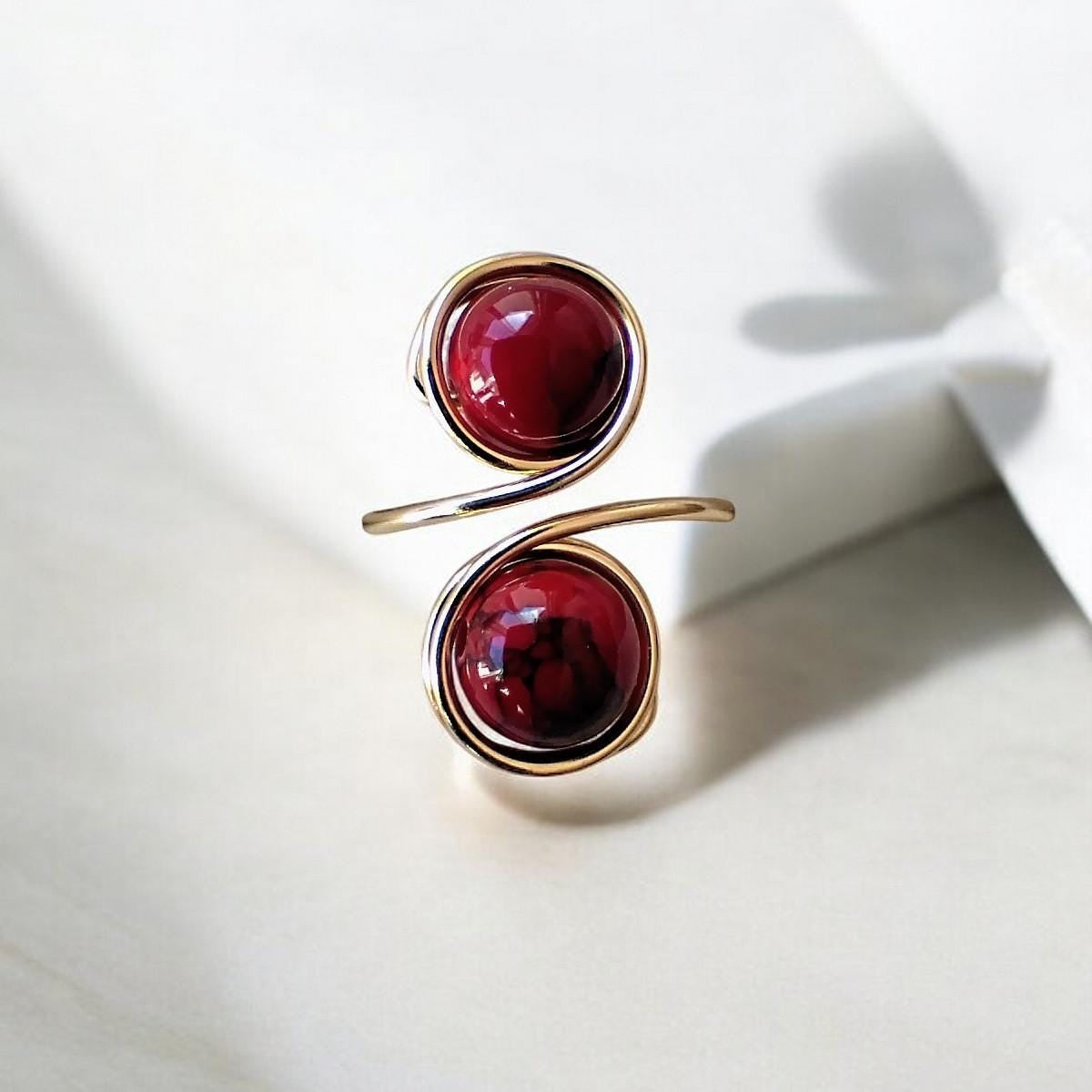 Two-Stone Red Quartz Fidget Ring
