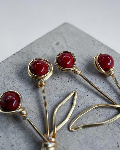Cherry Dangle Earrings with Red Quartz Beads